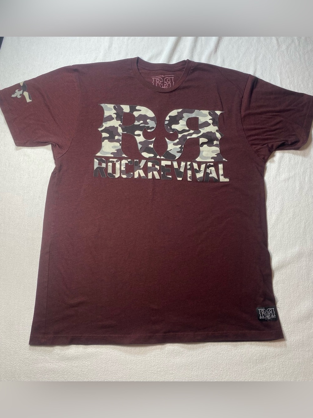 Rock Revival Burgundy Tee with Camo Logo